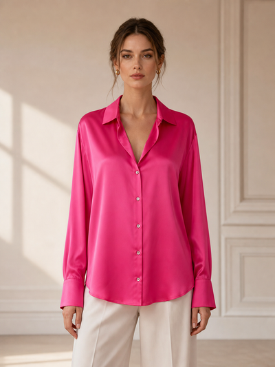 Plain Cotton Shirt pink long-sleeve button-down top