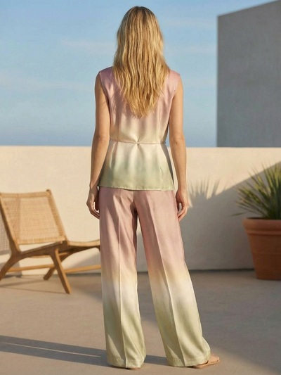 Pastel Ombré Satin Wrap Top and Wide‑Leg Pants Co‑ord Set