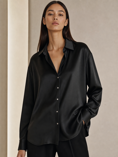Plain Cotton Shirt by Exclusives, black, relaxed-fit top for everyday wear