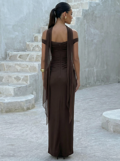 Off-Shoulder Scarf Detail Maxi Dress