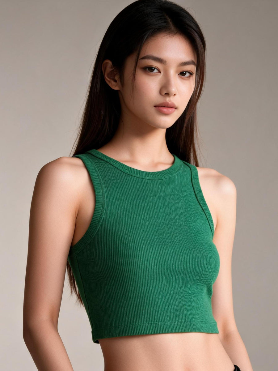 Sleeveless ribbed green crop tank top by Exclusives on sale