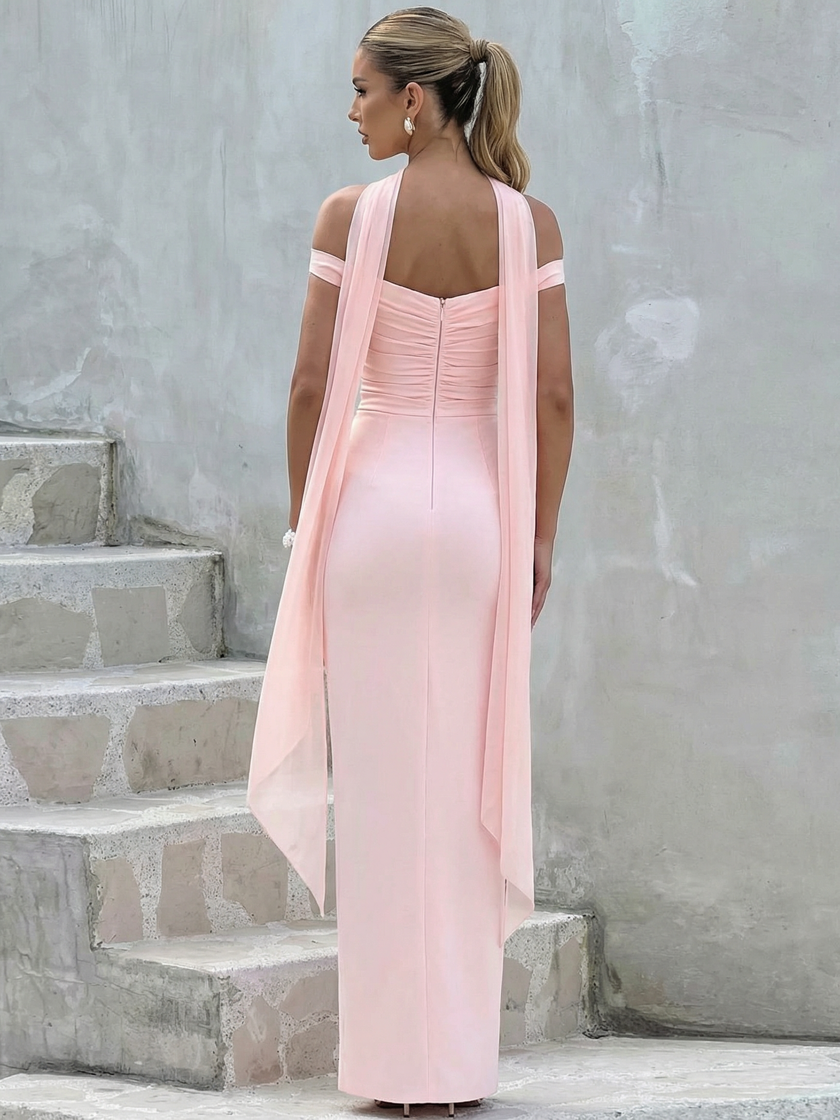 Off-Shoulder Scarf Detail Maxi Dress