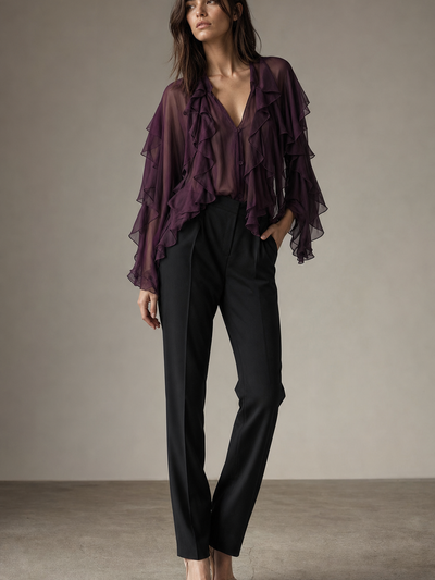 Ruffles V Neck Full Sleeve Top