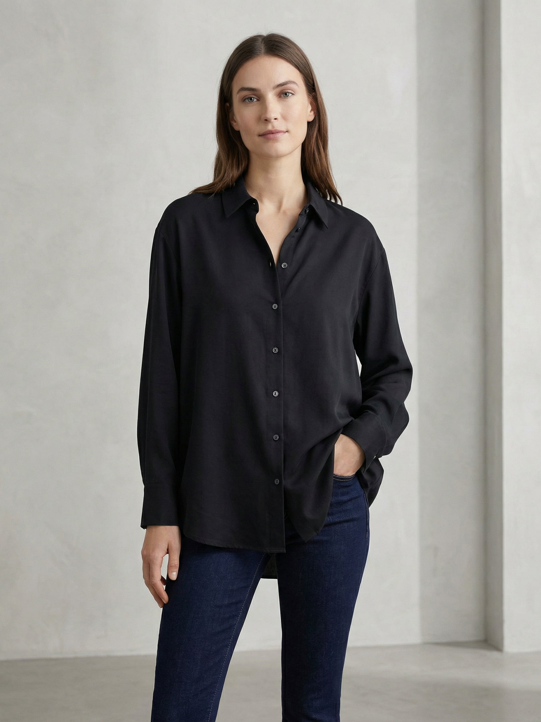 Essential Satin-Feel Button-Down Shirt