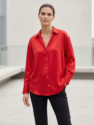 Essential Satin-Feel Button-Down Shirt