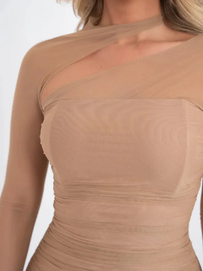 Mesh Sleeves Hollow Out Cutout Maxi Dress