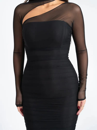 Mesh Sleeves Hollow Out Cutout Maxi Dress