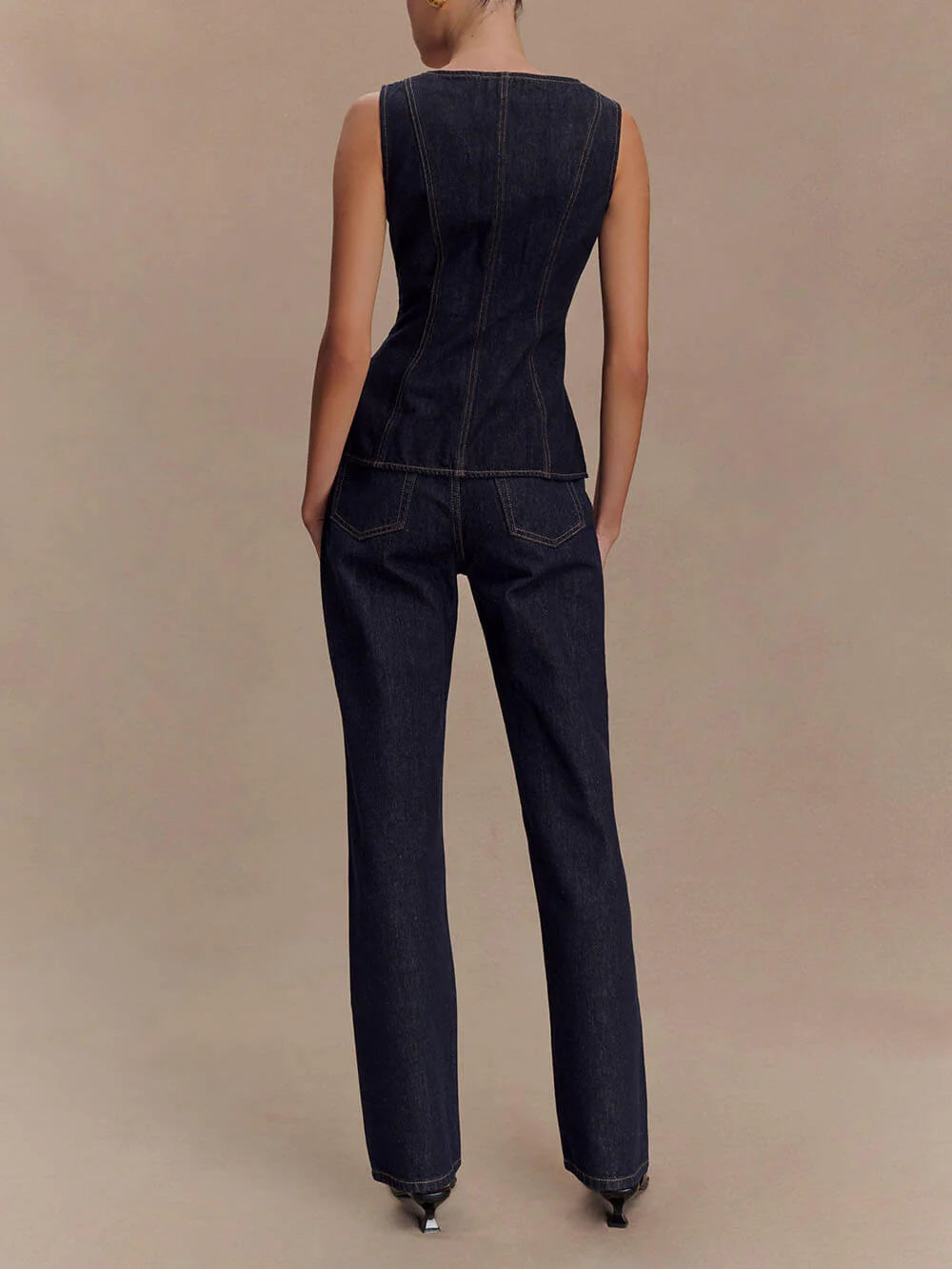 Sleeveless Button Down Applique Denim Vest Top