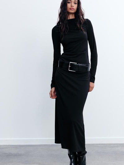 High Neck Maxi Dress With Belt