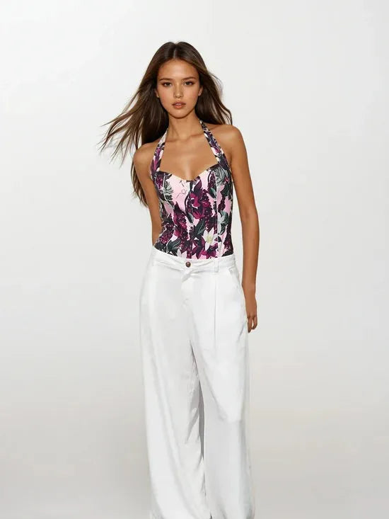 Floral Print Halterneck Bodysuit