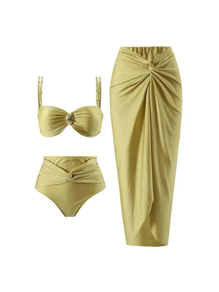 Swim Skirt Yellow Bikini Pleated Skirt Golden Piece Luxe Swimsuit