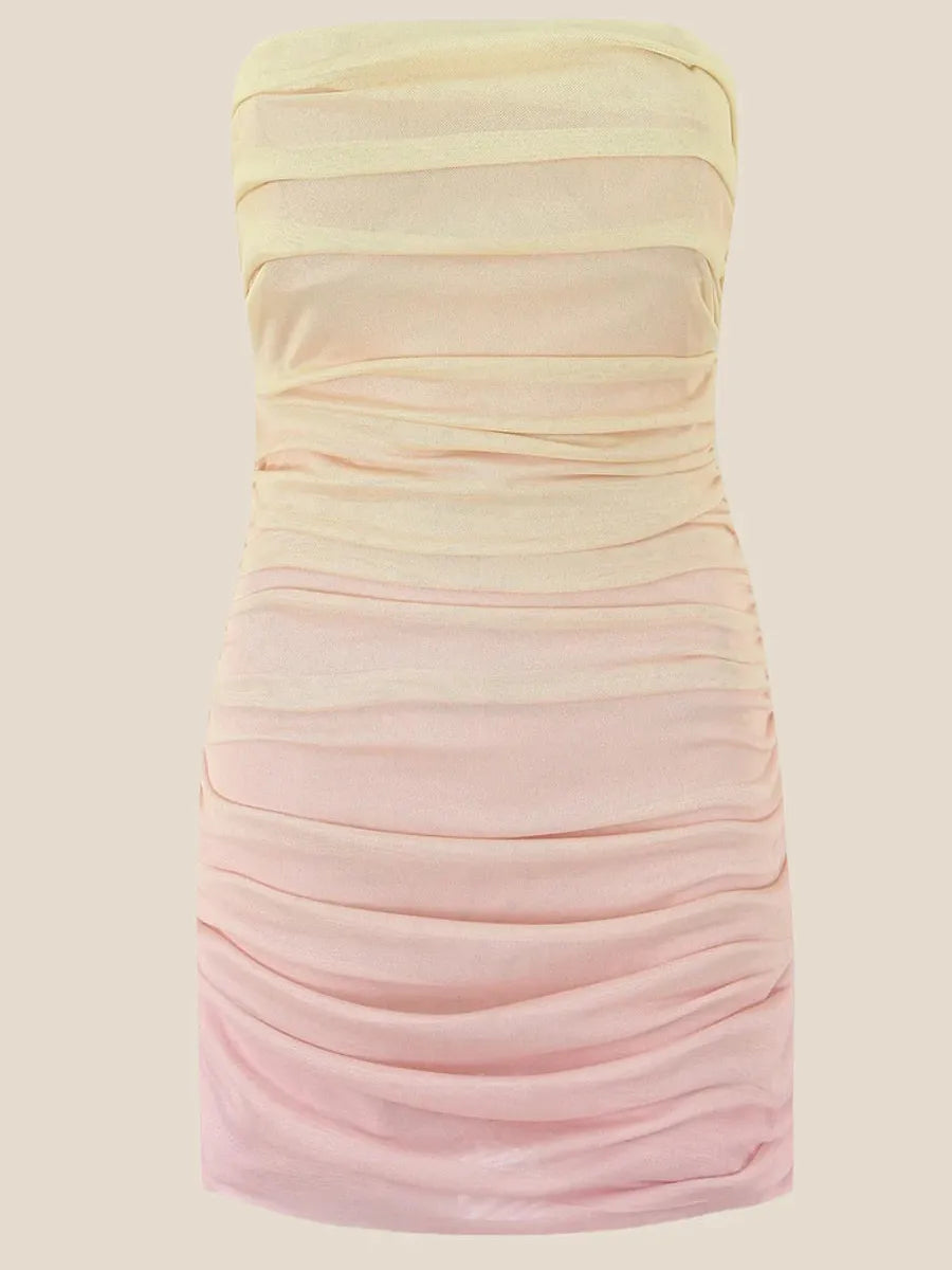 Gradient Short Tube Backless Dress with Scarf