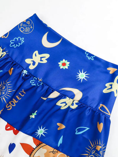 Doodle Print Braletter Top & Ruffle Skirt Coord Set