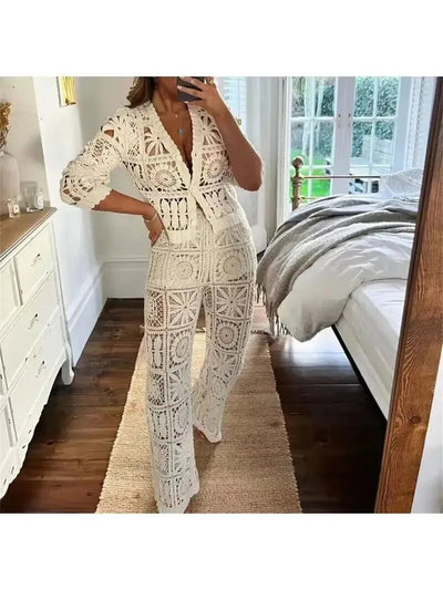 Mandala Crochet Jacket Pants Coord Set