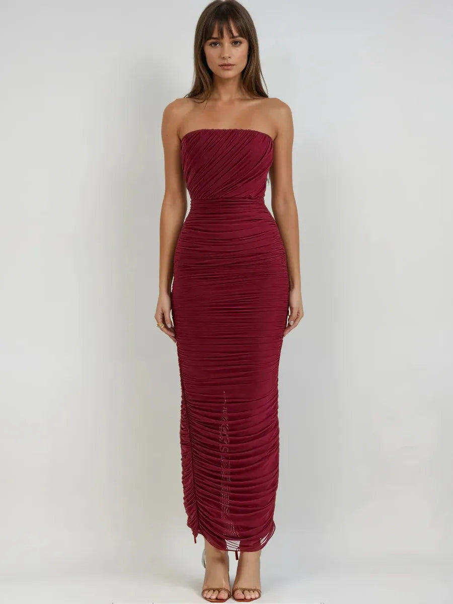 Gradient Tube Strapless Ruched Maxi Dress