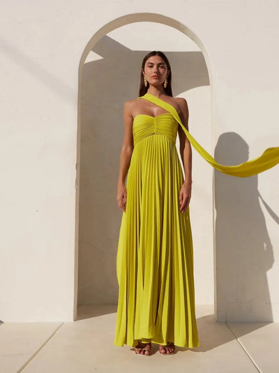 Krema Pleated Tube Maxi Dress with Scarf