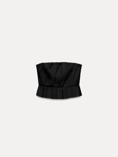 Pleated Black Crop Tube Top