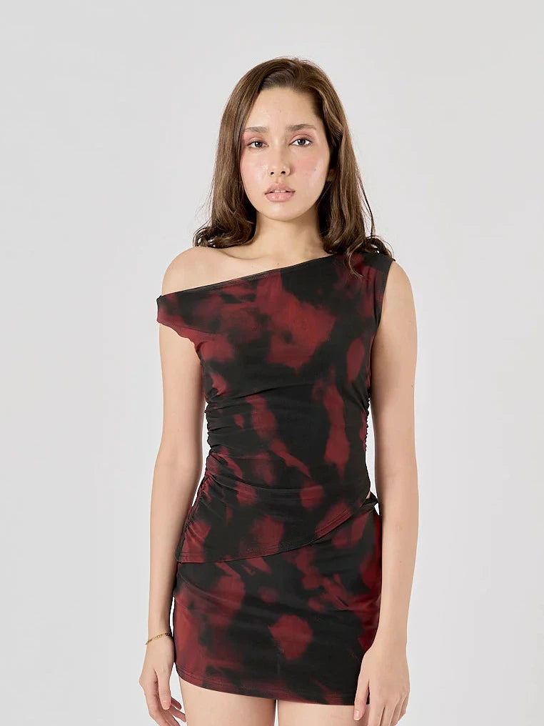 Tie Dye Off Shoulder Top & Short Skirt Coord Set