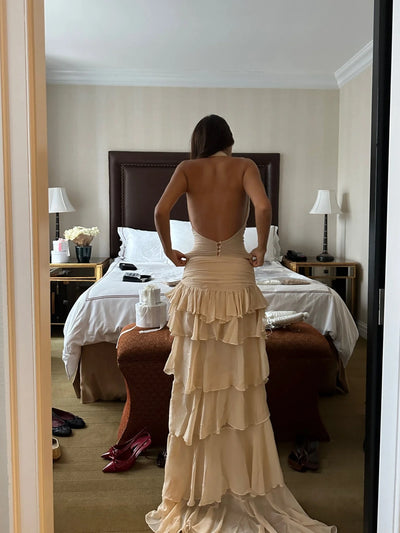 Cowl Neck Ruffle Mesh Asymmetric Skirt Coord Set Set