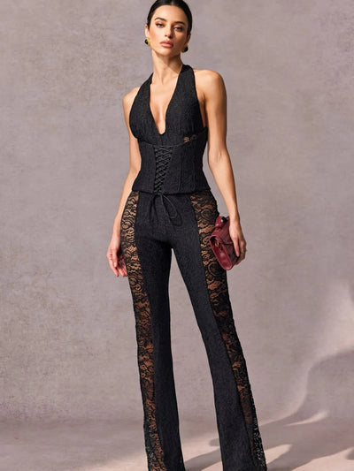 Halter Neck Sheer Lace Jumpsuit