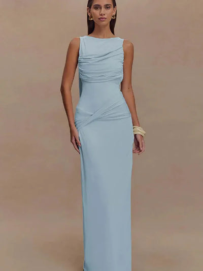 Ruched Backless Sleeveless Maxi Dress