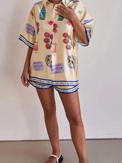 Bella Print Oversized Shirt & Shorts Coord Set