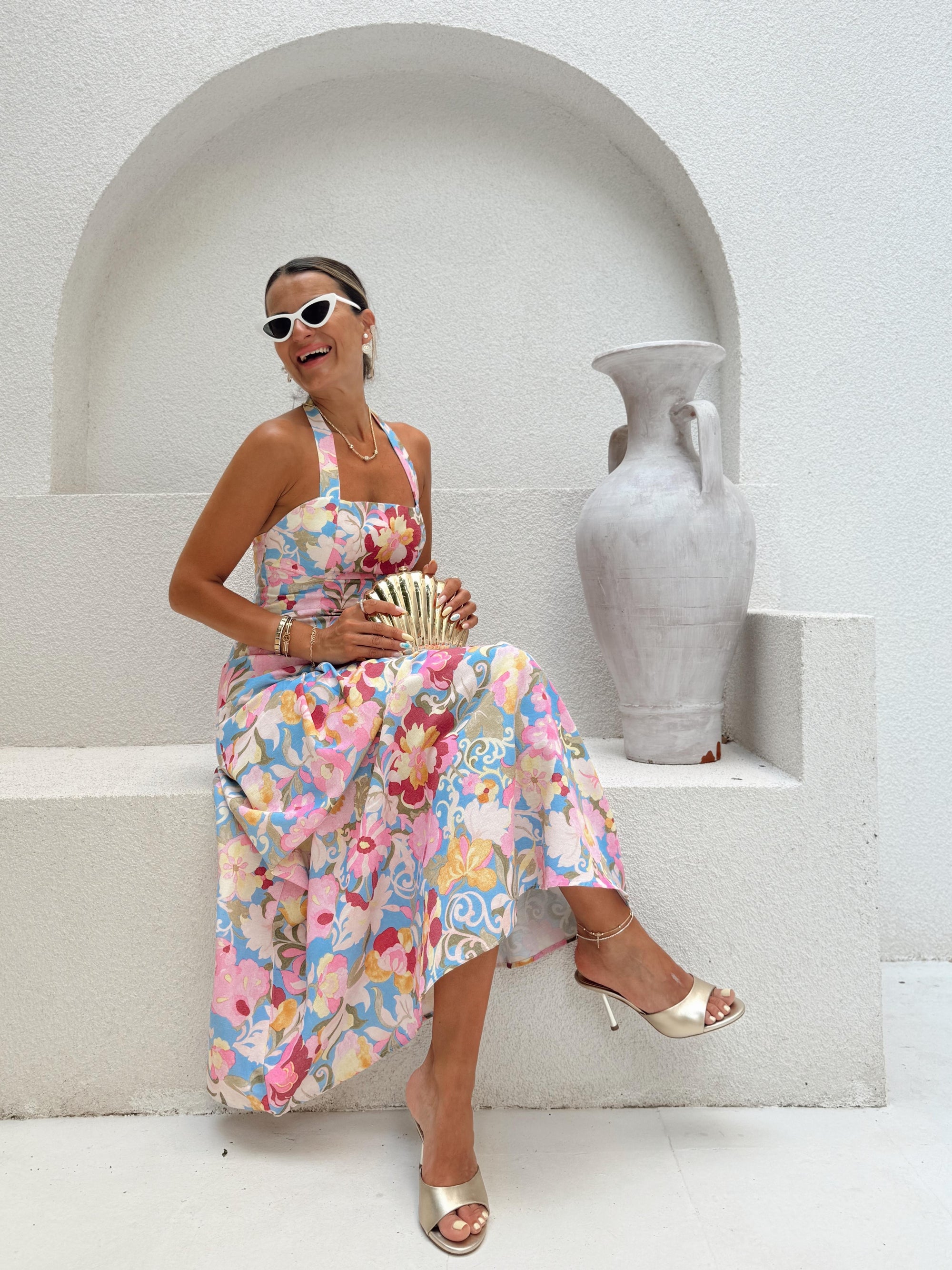 Floral Patterned Halterneck Maxi Dress