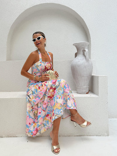 Floral Patterned Halterneck Maxi Dress