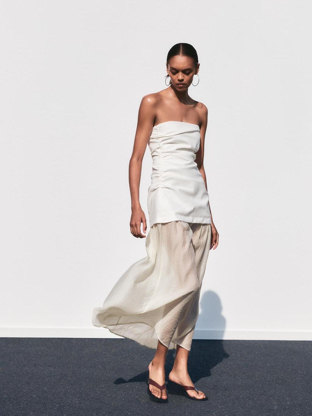 Contrast Strapless Tube Midi Dress