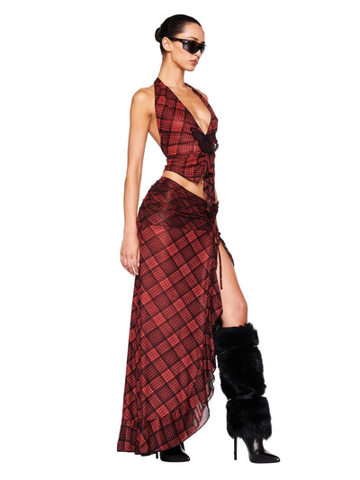 Diana Plaid Print Vest Top & Wrap Slit Skirt Coord Set