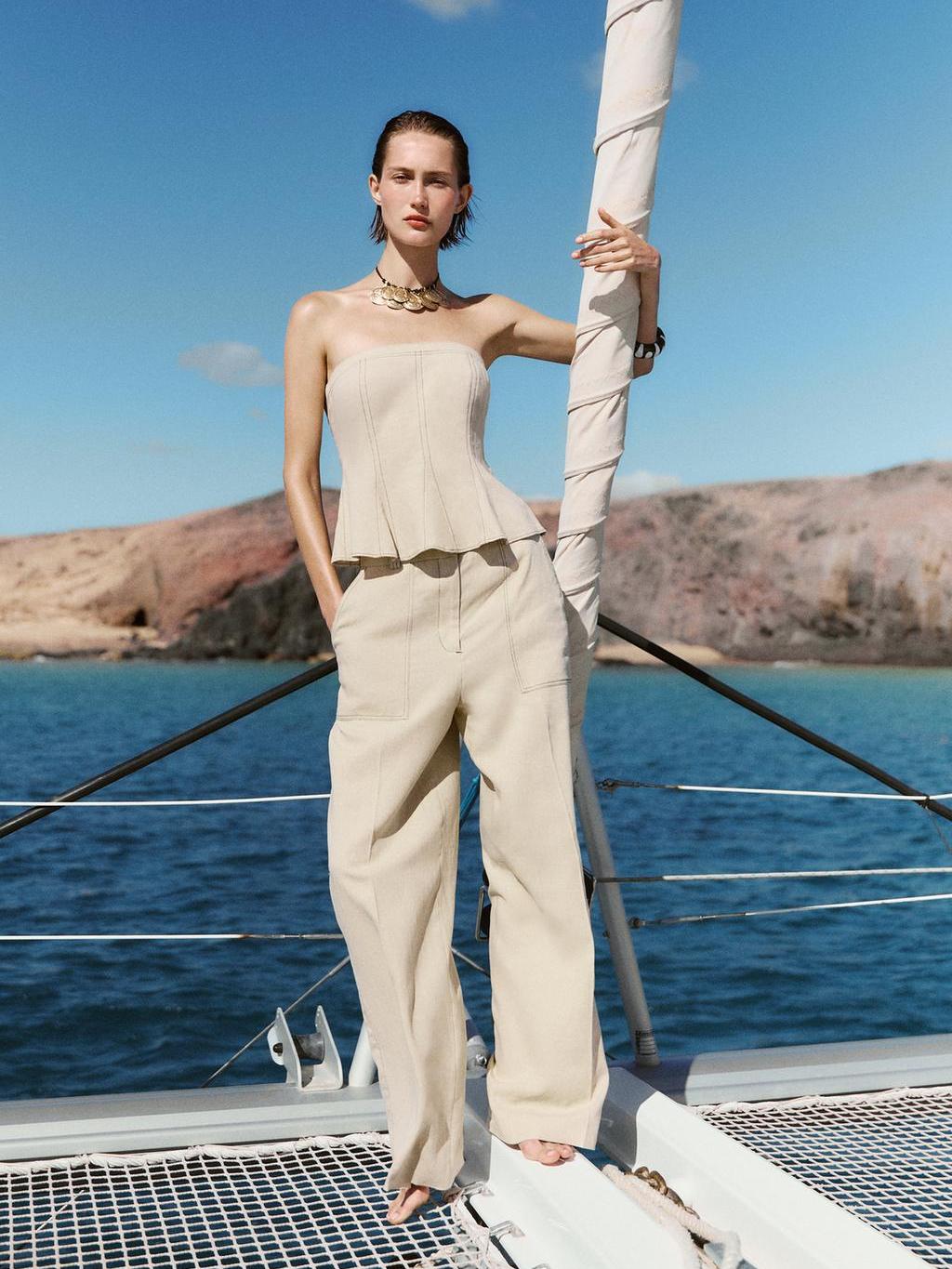 Honeycomb Stitched Tube Top & Wide Leg Pants Coord Set