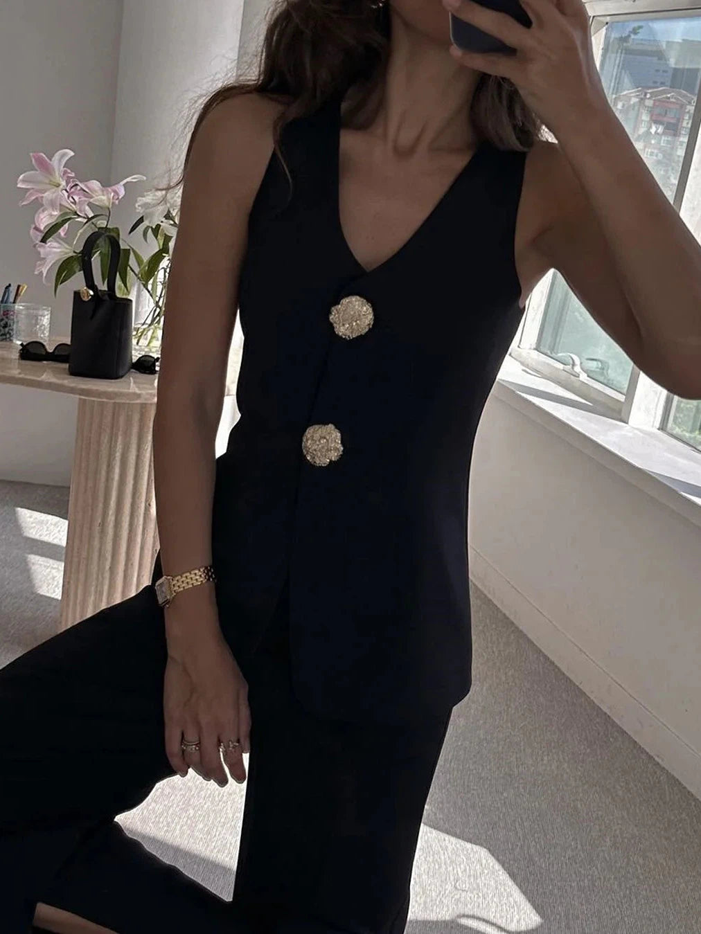 Shell Long Vest Waist Coat & Wide Leg Pant With Slit Coord Set