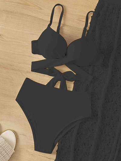 Bikini Set With Lace High-Slit Skirt