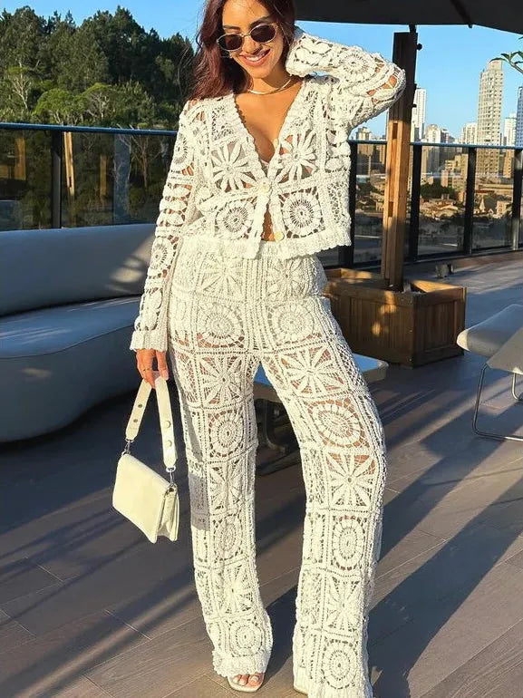 Mandala Crochet Jacket Pants Coord Set