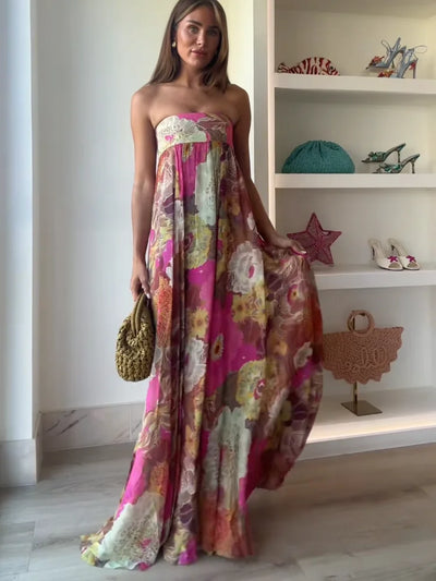 Strapless Floral Boho Maxi Dress