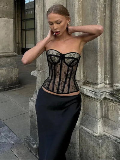 Sheer Lace Panel Corset Top