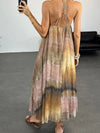 Gradient Tie Dye Beaded Halterneck Pleated Maxi Dress