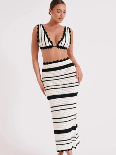 Ameya Striped Crochet Bralette & Skirt Coord Set