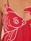 Fish Applique Spaghetti Strap V Neck Maxi Dress