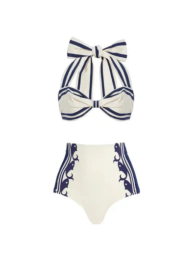 Halterneck Backless Tied Bikini Swimsuit Set