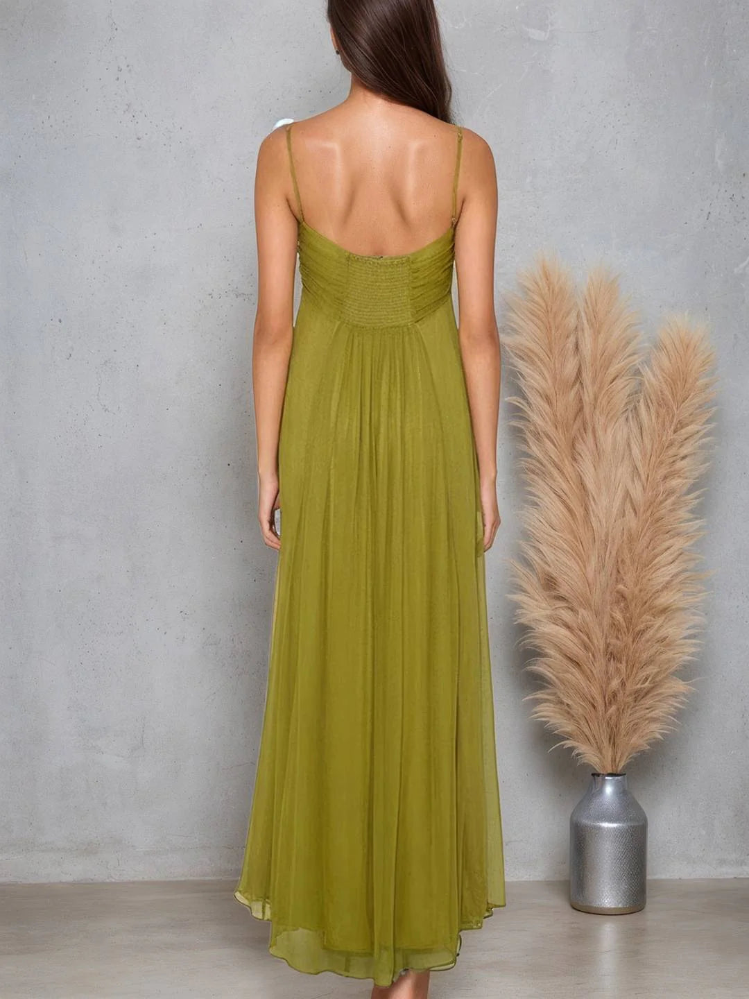 Juliana Deep Neck Applique Spaghetti Strap Maxi Dress