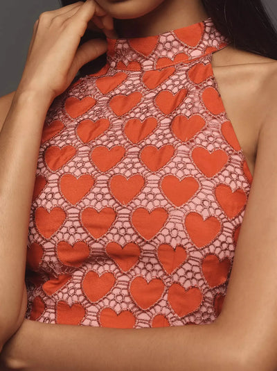 Heart Laser Print Cutout Sleeveless Fringe Midi Dress