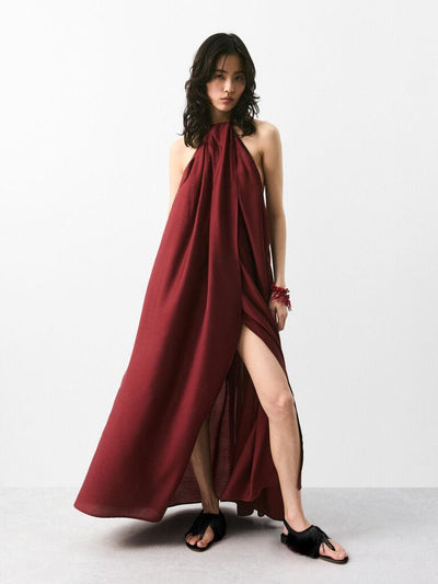 Wide Strap Halterneck Backless Maxi Dress