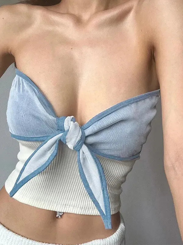 Bow knot Strapless Crop Tube Top