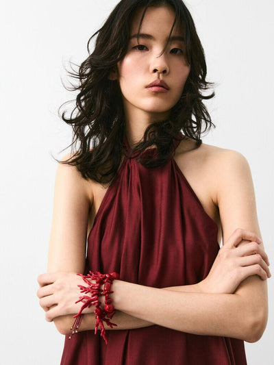 Wide Strap Halterneck Backless Maxi Dress