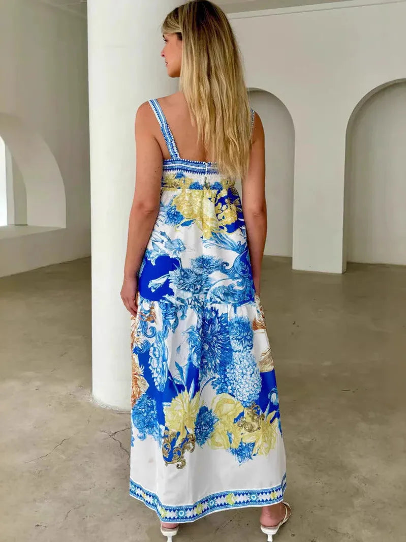 Square neck Floral Print Sundress Midi