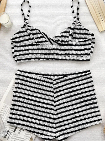 Black And White Contrast Bikini Two Piece Swimsuit Set