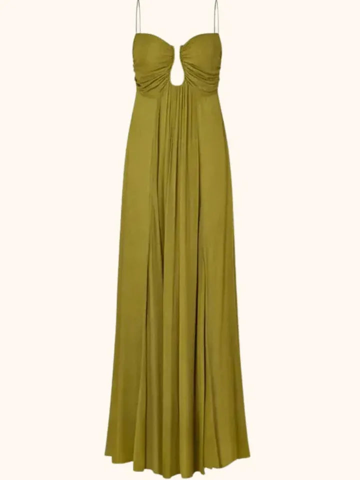 Juliana Deep Neck Applique Spaghetti Strap Maxi Dress