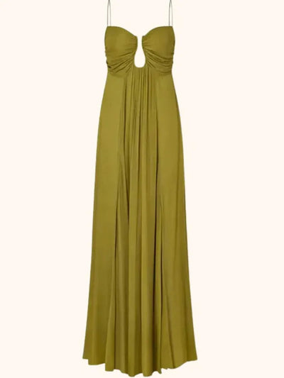 Juliana Deep Neck Applique Spaghetti Strap Maxi Dress