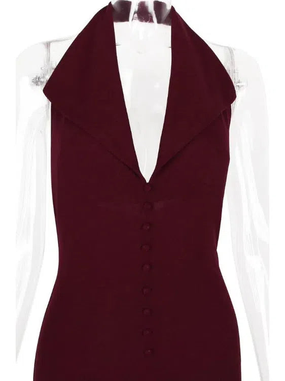 Halterneck Backless Midi Dress